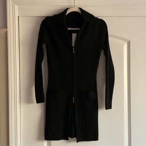 White House Black Market Black Ribbed Zip-Front Cardigan
